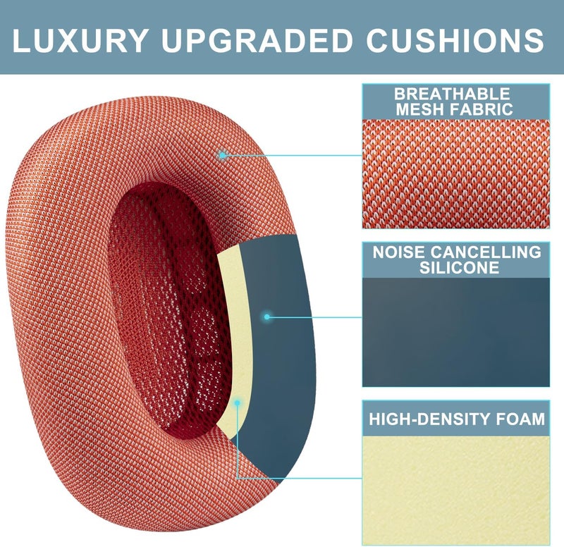 SOPROM Ear Cushions for Airpod Max Over-Ear Headphones Earpads Replacement Covers Cups Pads with Durable Mesh Fabric, Softer Foam - Pink - Image 5